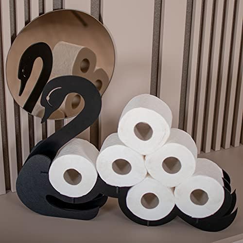 בעל נייר טואלט ברבור | עמידה חופשית או קיר רכוב | עמדת עיצוב ייחודית | מדף אמבטיה | אחסון נייר טואלט ל 6 גלילים